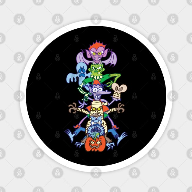 Terrifying totem formed by the most famous Halloween monsters Magnet by zooco